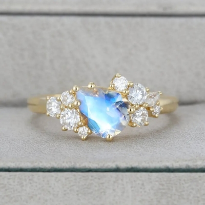 Pear Moonstone แหวนหมั้น ทอง 18k แหวนเงิน เครื่องประดับพลอยธรรมชาติ
