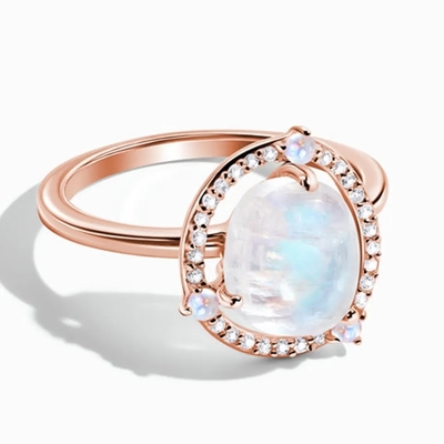 Pear Moonstone แหวนหมั้น ทอง 18k แหวนเงิน เครื่องประดับพลอยธรรมชาติ