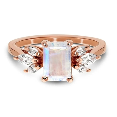 Natural Moonstone Gemstones 925 Silver Anniversary Jewelry Rings ลูกแพร์แท้