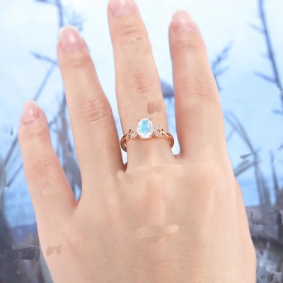 Natural Moonstone Gemstones 925 Silver Anniversary Jewelry Rings ลูกแพร์แท้