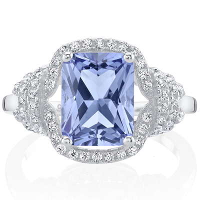 แหวนค็อกเทล Tanzanite Cushion Cut ธรรมชาติ 2 กะรัตในแหวนหมั้นเงินสเตอร์ลิงในทองคำขาว 18K