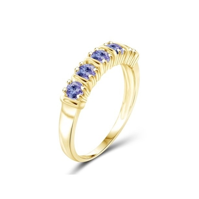1/2 กะรัต T.G.W. Tanzanite ทองคำ 14kt บนแหวนหมั้นเพชร 5 เม็ดเงินสเตอร์ลิง