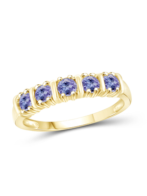 1/2 กะรัต T.G.W. Tanzanite ทองคำ 14kt บนแหวนหมั้นเพชร 5 เม็ดเงินสเตอร์ลิง