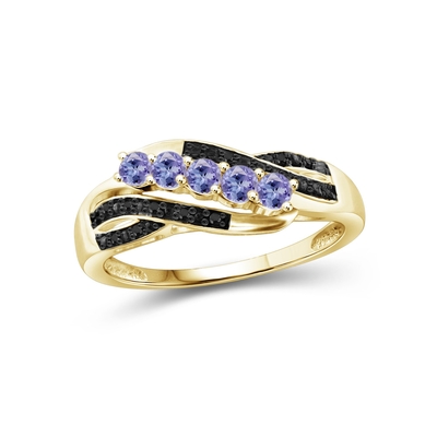 1 กะรัต Tanzanite และ Accent White Diamond แหวนหมั้นเงินสเตอร์ลิง