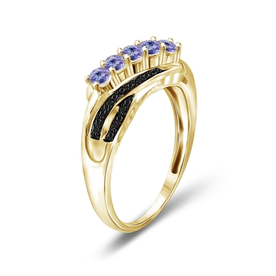 1 กะรัต Tanzanite และ Accent White Diamond แหวนหมั้นเงินสเตอร์ลิง