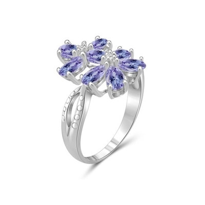 1 กะรัต Tanzanite และ Accent White Diamond แหวนหมั้นเงินสเตอร์ลิง