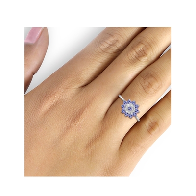 Branch Flower Design JewellersClub Tanzanite Ring เครื่องประดับแหวนเงินสเตอร์ลิงประดับเพชรสีขาว