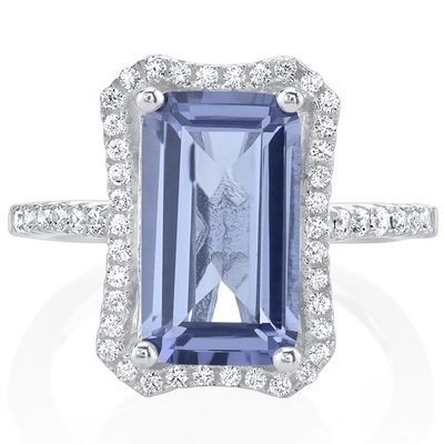 แหวนแปดเหลี่ยม Tanzanite สี่เหลี่ยมผืนผ้า 1 กะรัตในเงินสเตอร์ลิง - ชุบทองคำขาว 18K บนเงิน