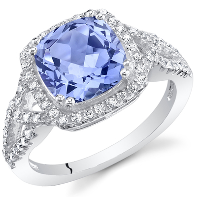 แหวนแปดเหลี่ยม Tanzanite สี่เหลี่ยมผืนผ้า 1 กะรัตในเงินสเตอร์ลิง - ชุบทองคำขาว 18K บนเงิน