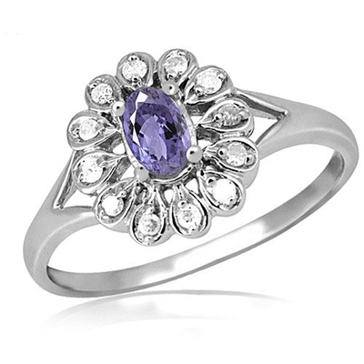 Jewellers Club 1/4 กะรัต T.G.W. แหวนเงินสเตอร์ลิงแทนซาไนท์และเพชรสีขาว