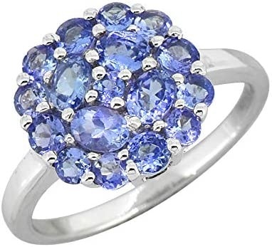แหวนแทนซาไนท์สีน้ำเงินธรรมชาติ 0.5 CTW ประดับเพชร ตัวเรือนทองคำขาว 18K