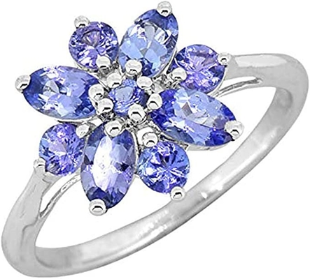 ซื้อ LC Women Platinum Yellow Gold Blue Tanzanite Birthstone Zircon Ring Size 8 Gifts