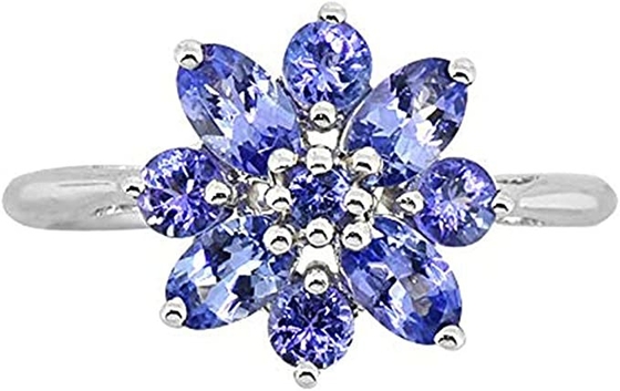 แหวนแทนซาไนท์สีน้ำเงินธรรมชาติ 0.5 CTW ประดับเพชร ตัวเรือนทองคำขาว 18K