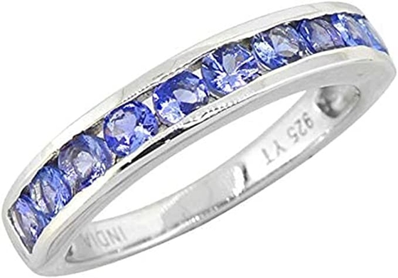 แหวนแทนซาไนท์สีน้ำเงินธรรมชาติ 0.5 CTW ประดับเพชร ตัวเรือนทองคำขาว 18K