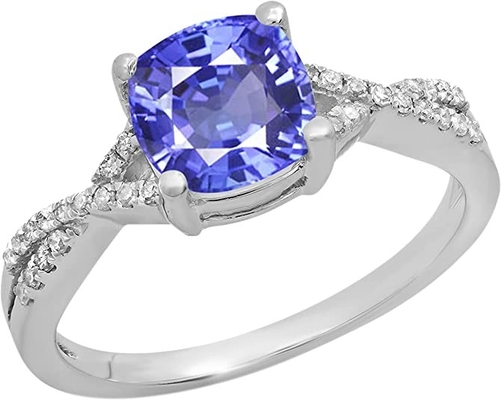 10K Gold Marquise 1.68ct แหวนแทนซาไนท์ธรรมชาติแท้ประดับเพชร