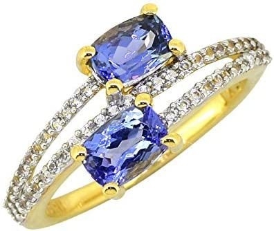 6.02 CTW แหวนแทนซาไนท์สีน้ำเงินธรรมชาติและเพชร ตัวเรือนทองคำขาว 18K