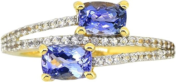 10K Gold Marquise 1.68ct แหวนแทนซาไนท์ธรรมชาติแท้ประดับเพชร
