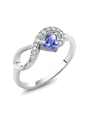 6.02 CTW แหวนแทนซาไนท์สีน้ำเงินธรรมชาติและเพชร ตัวเรือนทองคำขาว 18K