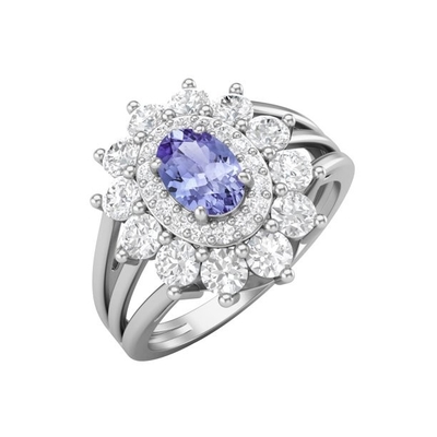 10K Gold Marquise 1.68ct แหวนแทนซาไนท์ธรรมชาติแท้ประดับเพชร