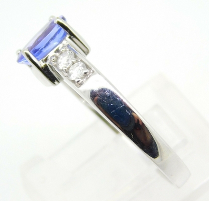 แหวนทองคำขาว 14k แทนซาไนท์ธรรมชาติแท้ประดับเพชร