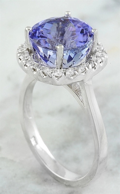 Flower Design JewellersClub Tanzanite Ring เครื่องประดับแหวนเงินแท้ประดับเพชรสีขาว
