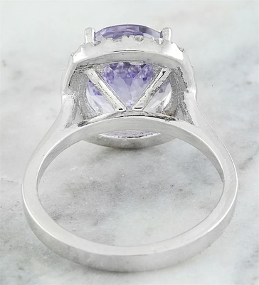 6.02 CTW แหวนแทนซาไนท์สีน้ำเงินธรรมชาติและเพชร ตัวเรือนทองคำขาว 18K