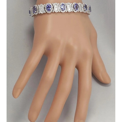 Finecraft 16 Cttw Natural Tanzanite White Topaz Link Tennis Bracelet เงินสเตอร์ลิง