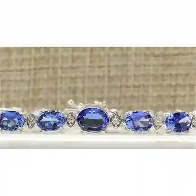Finecraft 16 Cttw Natural Tanzanite White Topaz Link Tennis Bracelet เงินสเตอร์ลิง