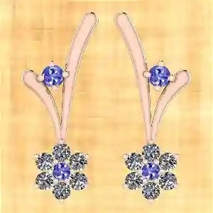 7.82 CTW ต่างหูแทนซาไนท์ธรรมชาติและเพชร ตัวเรือนเยลโลว์โกลด์ 14K