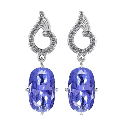 7.82 CTW ต่างหูแทนซาไนท์ธรรมชาติและเพชร ตัวเรือนเยลโลว์โกลด์ 14K