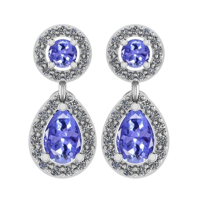 7.82 CTW ต่างหูแทนซาไนท์ธรรมชาติและเพชร ตัวเรือนเยลโลว์โกลด์ 14K