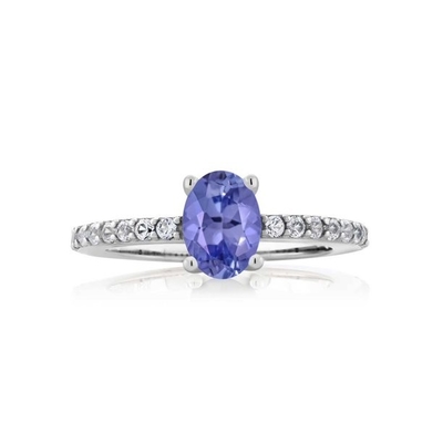 Jewellers Club Tanzanite Ring เครื่องประดับหินเกิดพร้อมเพชรสีขาว