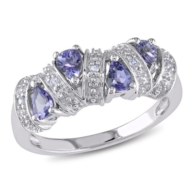 Jewellers Club Tanzanite Ring เครื่องประดับหินเกิดพร้อมเพชรสีขาว