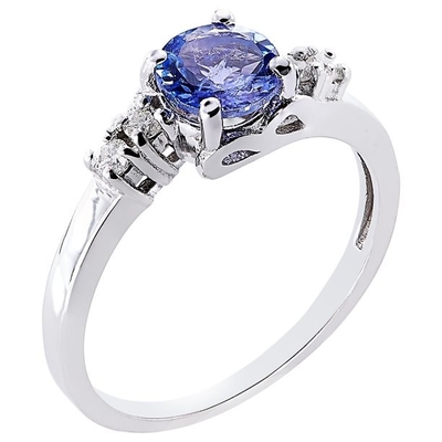 แหวนหมั้น Princess Cut Natural Tanzanite 4 มม. ทองคำขาว 14k