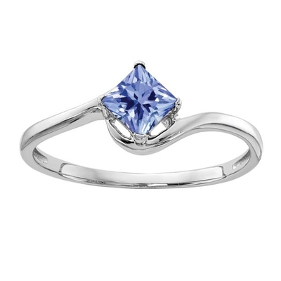 แหวนหมั้น Princess Cut Natural Tanzanite 4 มม. ทองคำขาว 14k