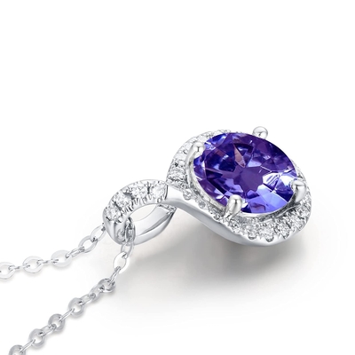 14K Solid Gold Angara Natural Tanzanite Solitaire สร้อยคอจี้สำหรับผู้หญิงหญิง