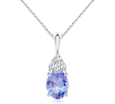 14K Solid Gold Angara Natural Tanzanite Solitaire สร้อยคอจี้สำหรับผู้หญิงหญิง