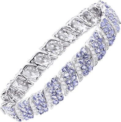 Finecraft 16 Cttw Natural Tanzanite White Topaz Link Tennis Bracelet เงินสเตอร์ลิง