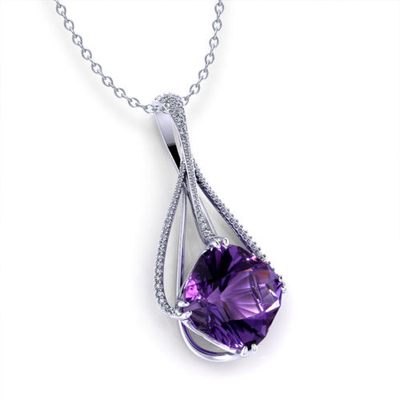 สร้อยคอสไลด์อเมทิสต์， สร้อยคอสไลด์อเมทิสต์ (ทองคำขาว 14k, อเมทิสต์ 19x19 มม., เพชร .82cttw