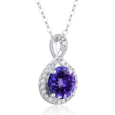 สร้อยคอสไลด์อเมทิสต์， สร้อยคอสไลด์อเมทิสต์ (ทองคำขาว 14k, อเมทิสต์ 19x19 มม., เพชร .82cttw
