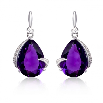 เครื่องประดับ Mythos Claw Amethyst Silver Drop Earrings สำหรับผู้หญิง
