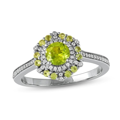 Green Peridot &amp; Diamond Ring 1/6 ct tw 10K White Gold In Silver
