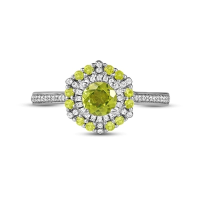 Green Peridot &amp; Diamond Ring 1/6 ct tw 10K White Gold In Silver