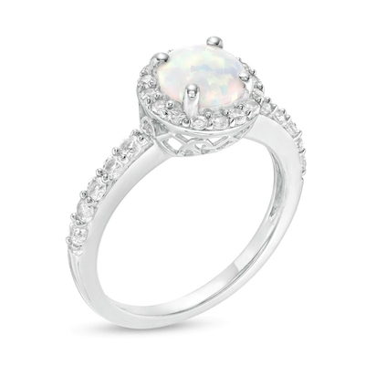 โอปอลทรงรีและ 1/15 CT. ที.ดับบลิว. แหวนเพชรบายพาสแยกก้านเงินสเตอร์ลิง