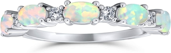 Thin CZ Accent Stackable 1/2 Eternity Oval Blue Pink สร้างแหวนวงโอปอลสำหรับผู้หญิง