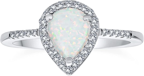 Petite Gemstone Micro Pave CZ Halo รังสรรค์แหวนโอปอลสีขาวรูปทรงลูกแพร์ทรงหยดน้ำ