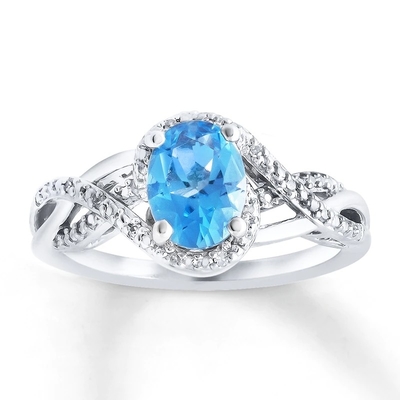 Girls Diamond Accents Blue Topaz Ring With 925 Sterling Silver