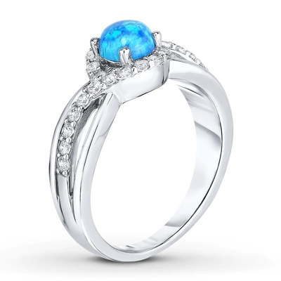 Lab สร้างแหวนโอปอลสีน้ำเงิน White Topaz ด้วยเงินแท้ 925