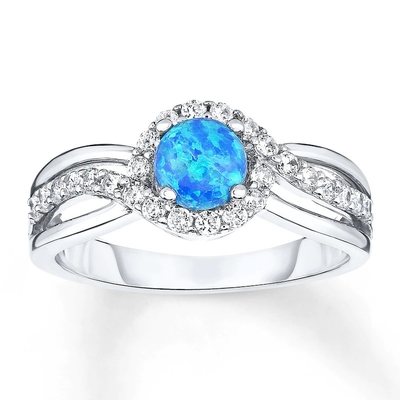 Lab สร้างแหวนโอปอลสีน้ำเงิน White Topaz ด้วยเงินแท้ 925