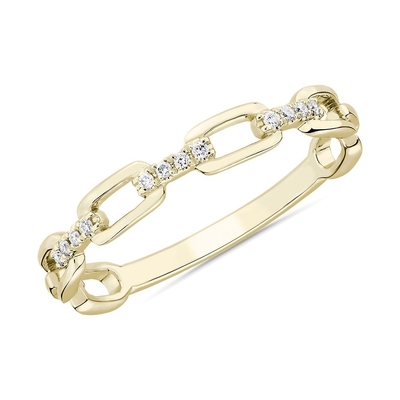 9K Rose Gold With Silver Diamond Link Fashion Ring สำหรับผู้หญิง